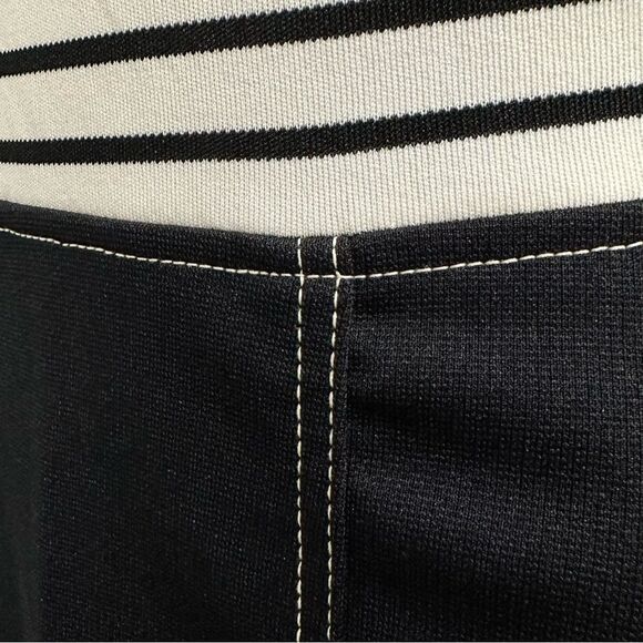 VINTAGE 60s 70s Mod Groovy Black White Polyester Striped Fit & Flare Dress 6 8 S - Picture 11 of 14